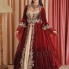 Square Collar Style Burgundy Henna Kaftan Enb-124