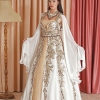 Gold Color Beaded By Hand White Velvet Caftan Enb-131