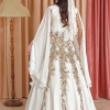 Gold Color Beaded By Hand White Velvet Caftan Enb-131